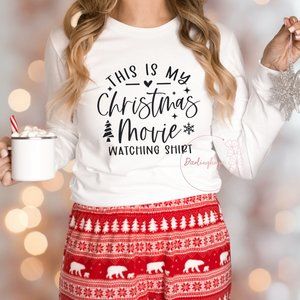Christmas Movie Watching Unisex Graphic Crew Neck Long Sleeve T-shirt